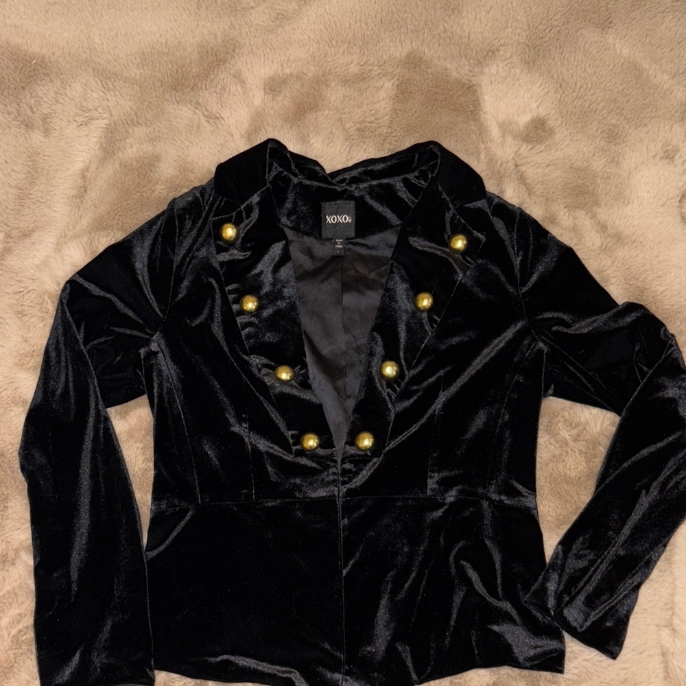 XOXO Black Velvet Jacket with Gold Accents